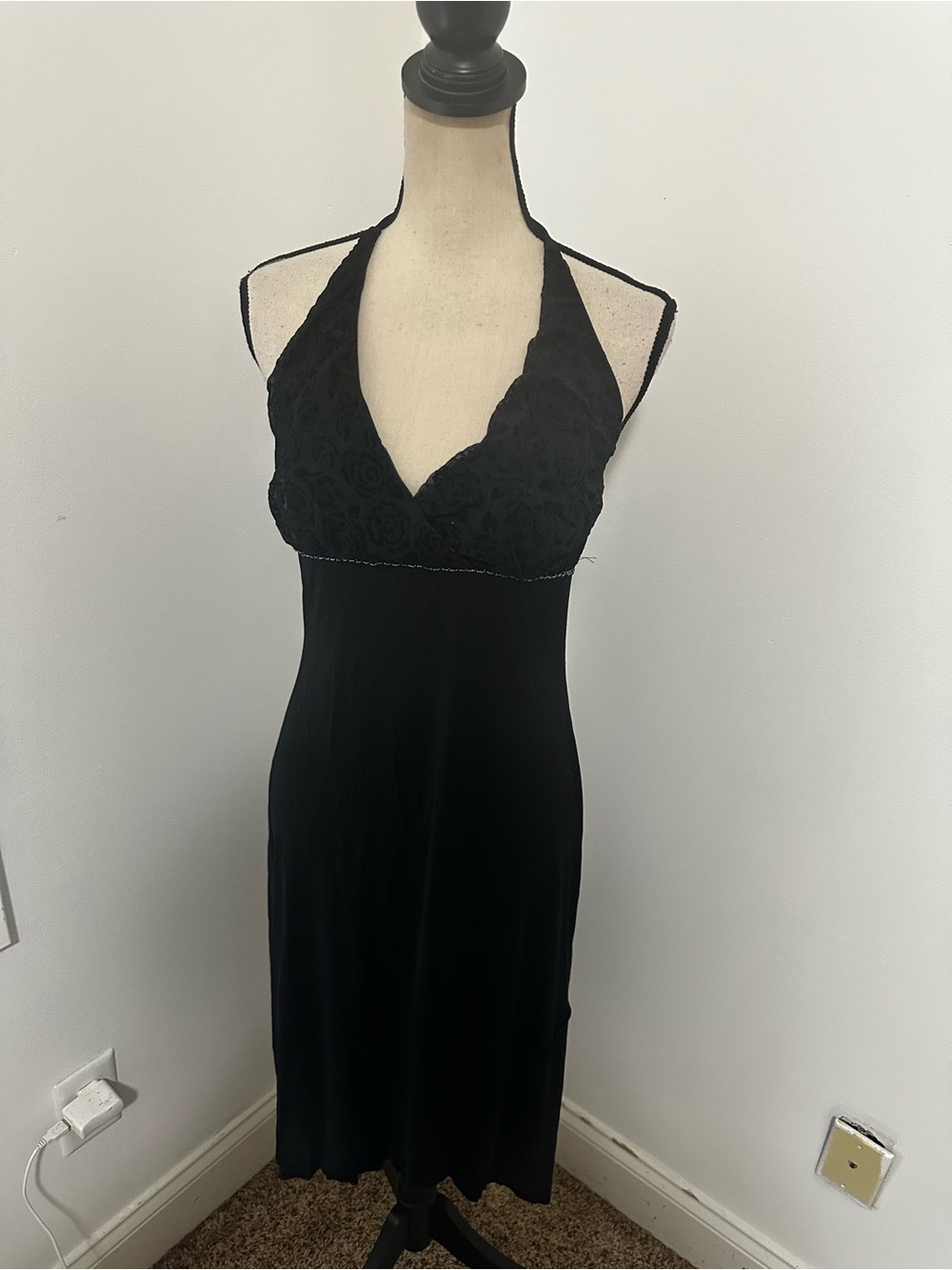 Byer Black Halter Lace-Trim Dress